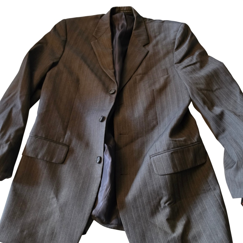 Alfani Mens 40R Suit Jacket Blazer Charcoal Gray Pinstripe 100% Wool 3-Button